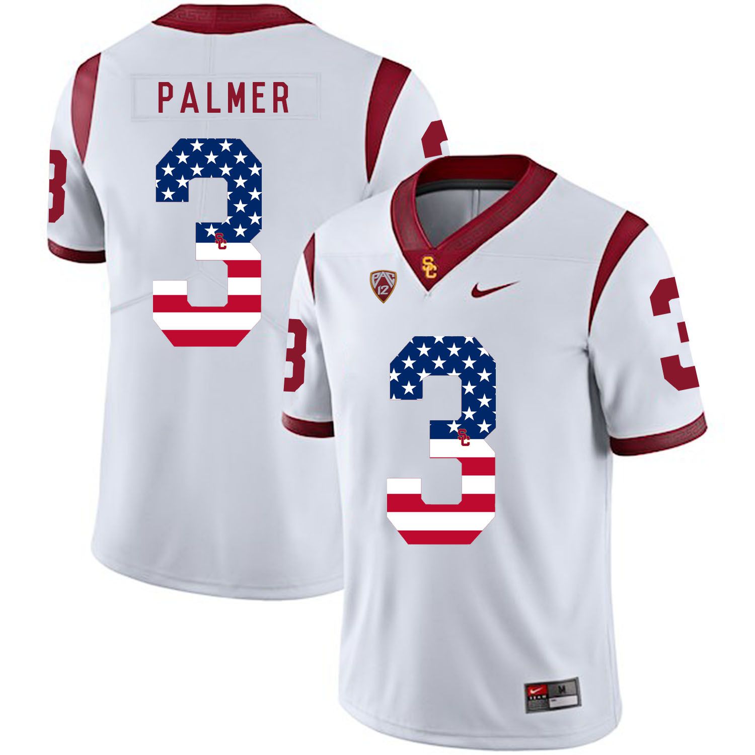 Men USC Trojans #3 Palmer White Flag Customized NCAA Jerseys->customized ncaa jersey->Custom Jersey